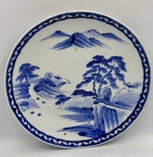 Imari Japanese Meiji Period Blue & White Ceramic Porcelain Charger Plate